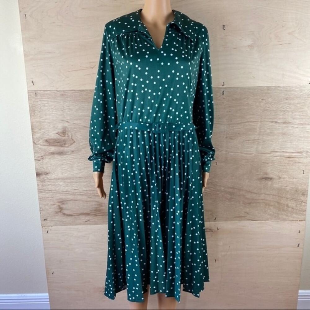 Emerald Green Polka Dot Long Sleeve Midi Dress